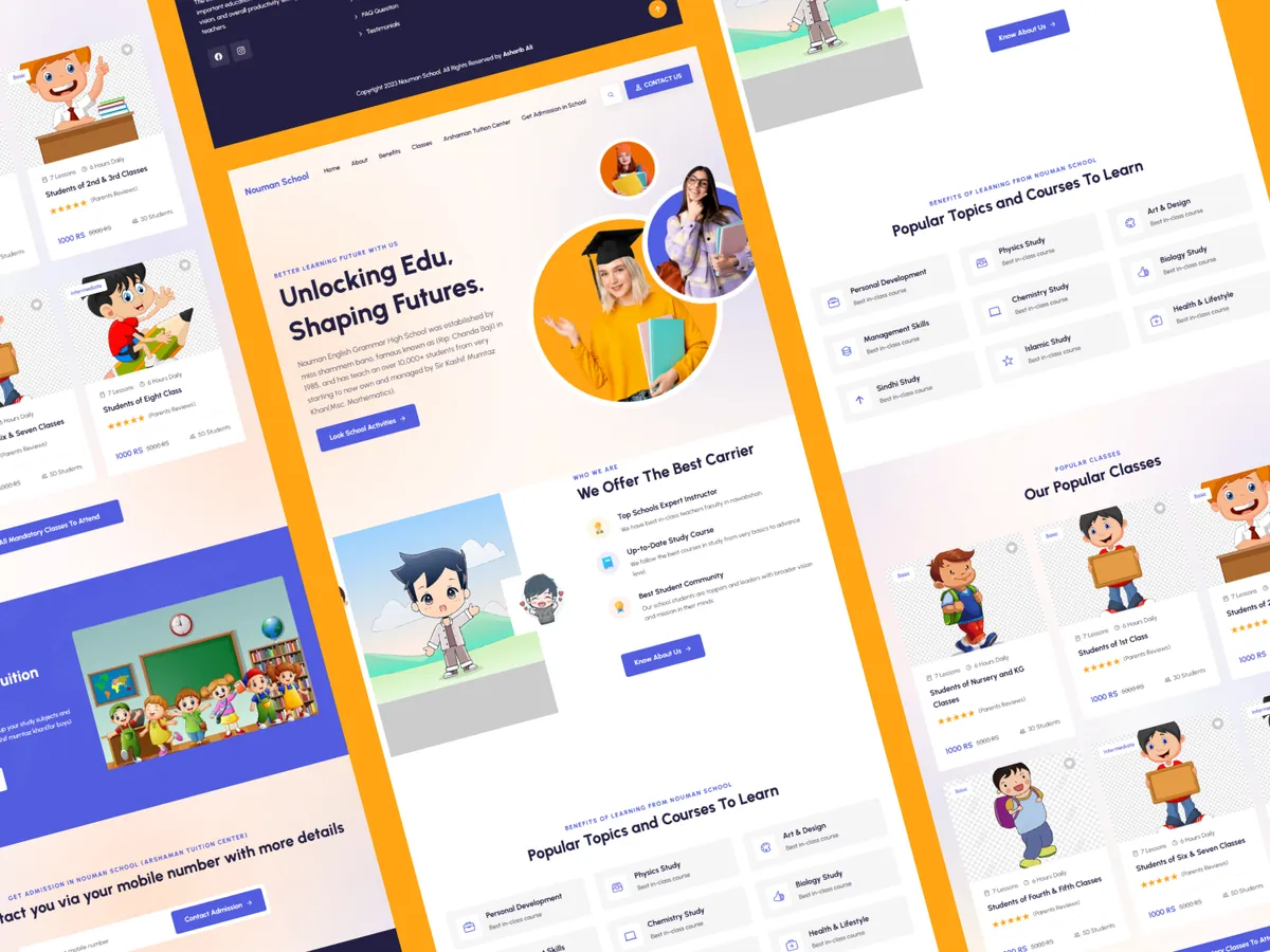 Nouman School home page sections