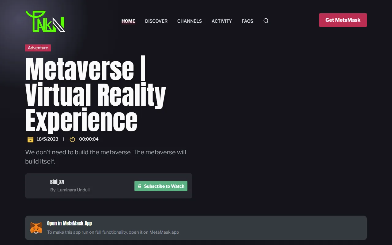 The Talkn video streaming app at talkn-rho.vercel.app